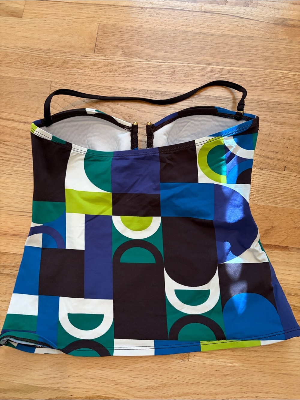 La Blanca Strapless Geometric Swim Top in Blue, Green, White - Picture 2 of 3